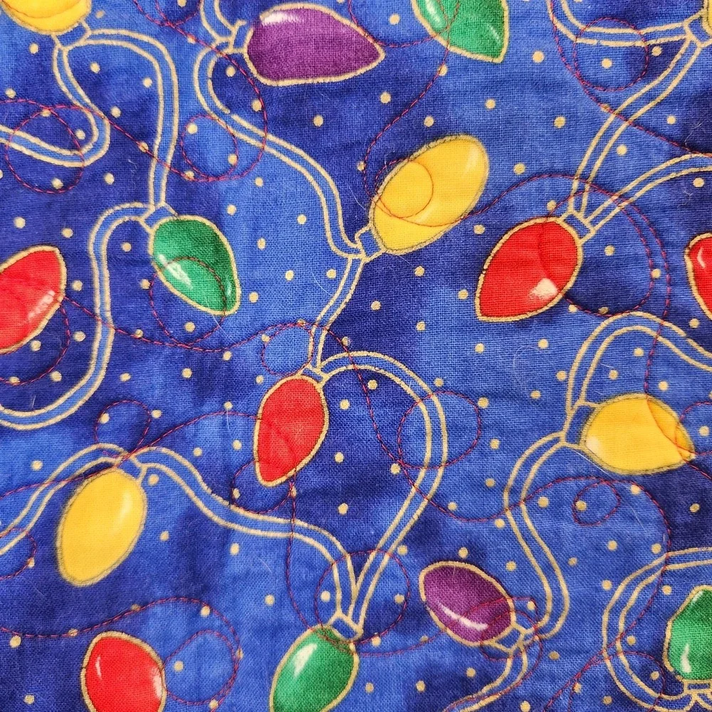 Set Of 6 Handmade Quilted Christmas Placemats Cotton Polka Dots Christmas Lights